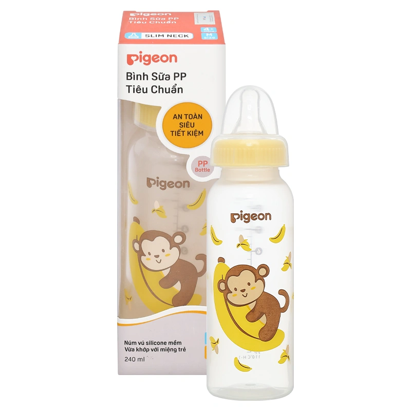 Bình sữa nhựa PP Pigeon cổ hẹp 120 ml - Hình khỉ (0 - 4 tháng) 26