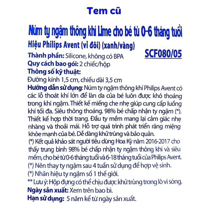 Bộ 2 ti ngậm Philips Avent thông khí SCF080/05 (0 - 6 tháng) - Màu xanh, vàng 4