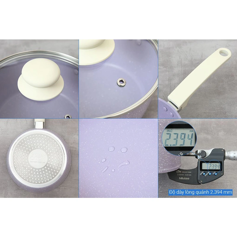 Bộ chảo quánh nhôm chống dính nắp kính Green Cook GCS247-T2 3