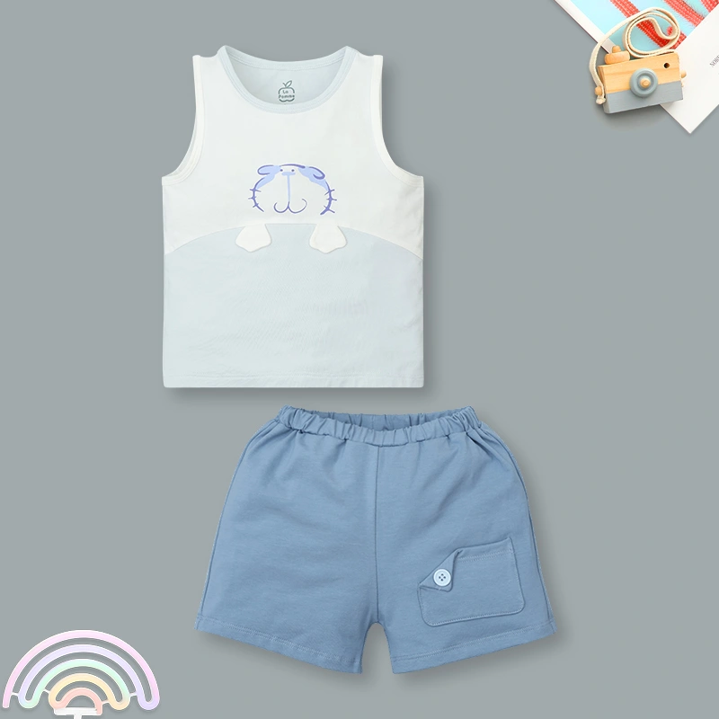 Bộ sát nách bé trai La Pomme little friend màu xanh dương - trắng 4