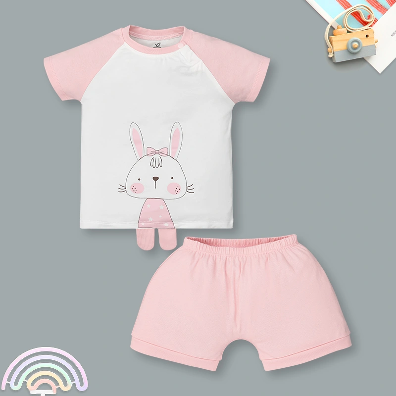 Bộ tay ngắn bé gái La Pomme rong chơi cùng sắc màu màu hồng - trắng 3