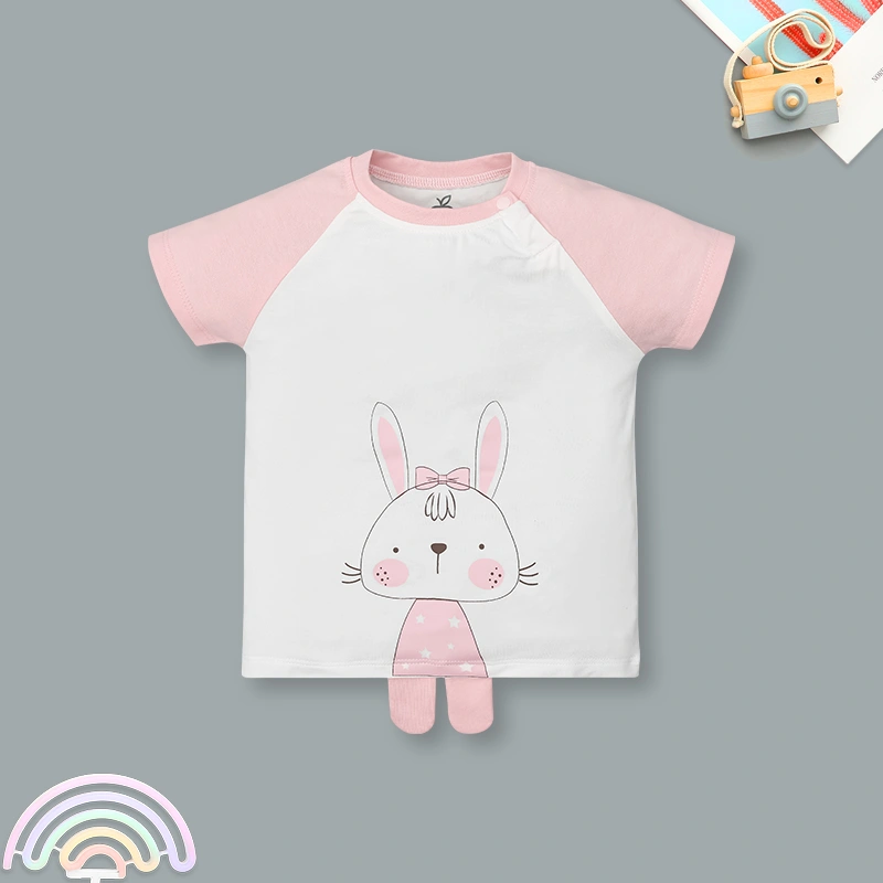 Bộ tay ngắn bé gái La Pomme rong chơi cùng sắc màu màu hồng - trắng 4