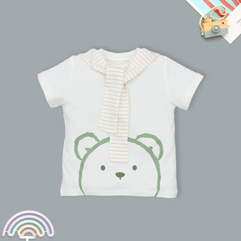 Bộ tay ngắn bé trai La Pomme Funny Baby màu xanh rêu - trắng 3