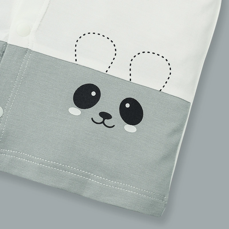 Bộ tay ngắn cài giữa bạn nhỏ dễ thương La Pomme màu ghi - trắng 11