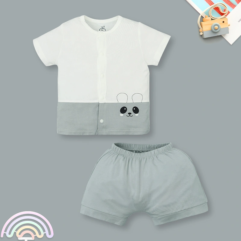 Bộ tay ngắn cài giữa bạn nhỏ dễ thương La Pomme màu ghi - trắng 5