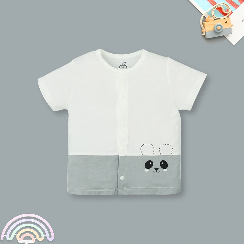 Bộ tay ngắn cài giữa bạn nhỏ dễ thương La Pomme màu ghi - trắng 6