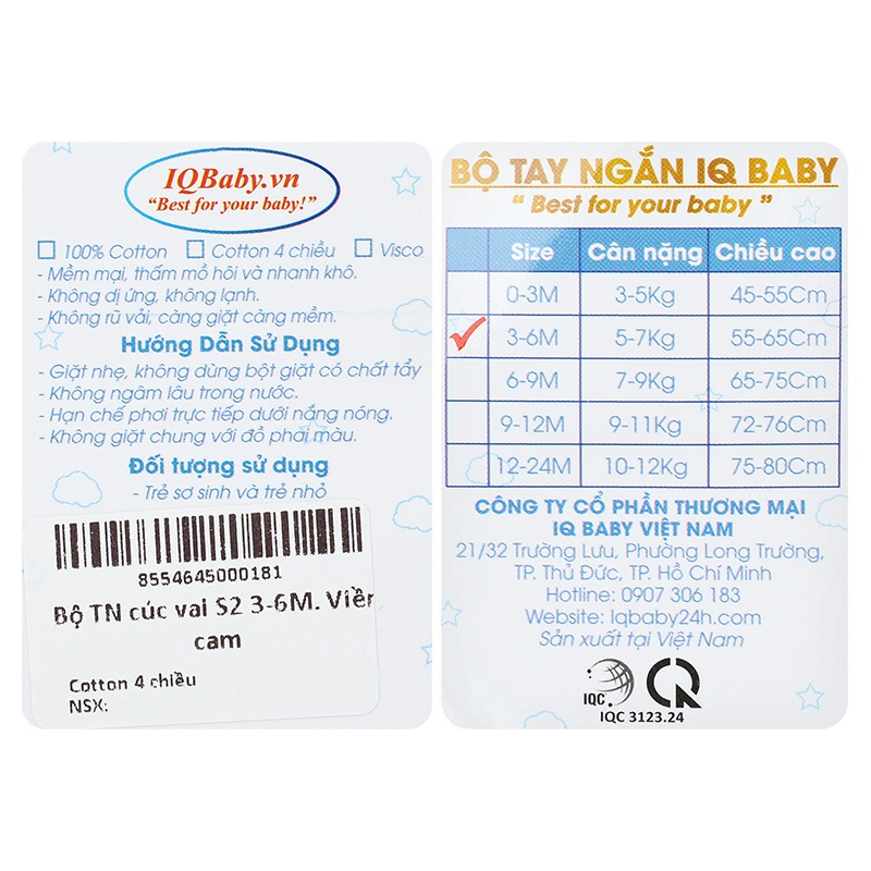 Bộ tay ngắn cổ thuyền IQ Baby màu trắng viền cam 11