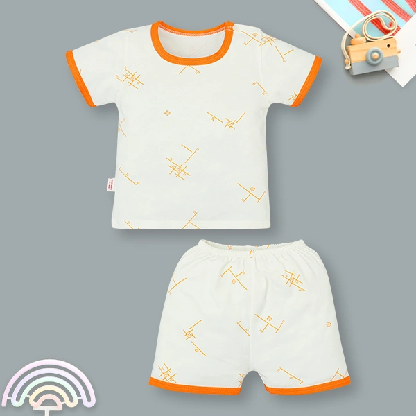 Bộ tay ngắn cổ thuyền IQ Baby màu trắng viền cam 1