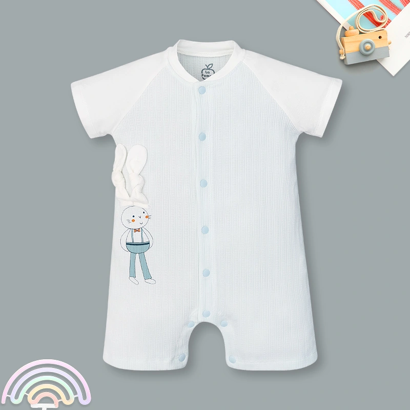 Bodysuit cài giữa raglan bạn thỏ tai dài La Pomme màu xanh dương - trắng 3