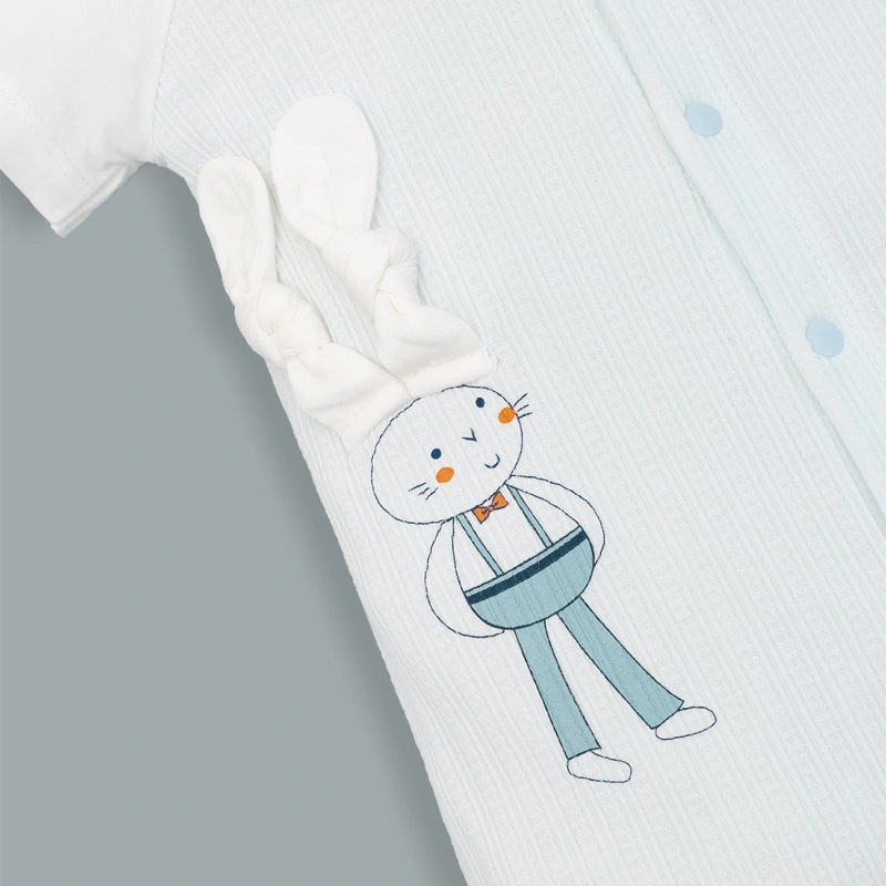 Bodysuit cài giữa raglan bạn thỏ tai dài La Pomme màu xanh dương - trắng 10