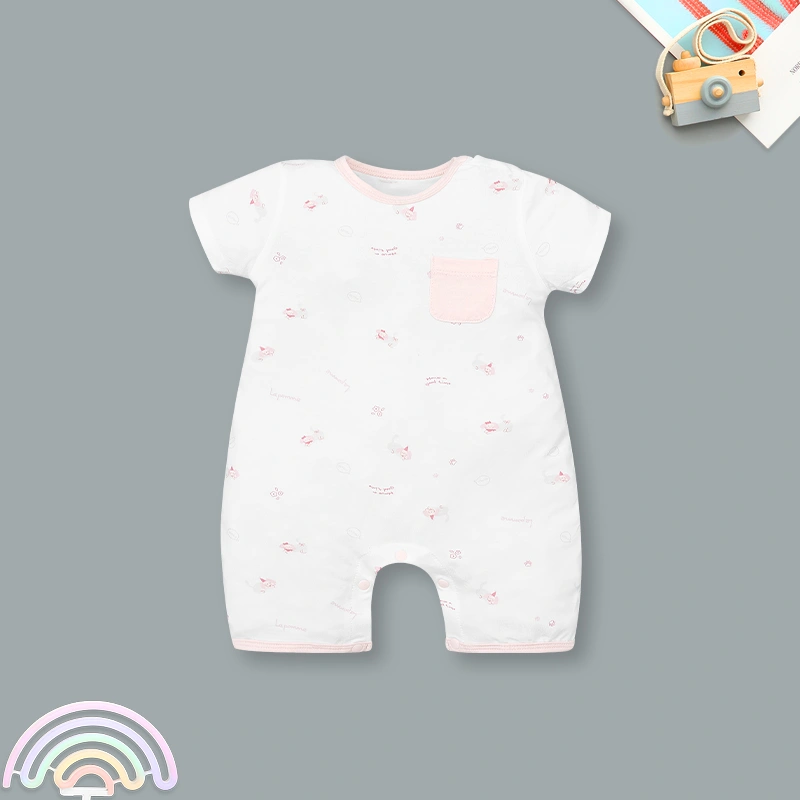 Bodysuit cài vai họa tiết ngộ nghĩnh La Pomme màu hồng - trắng 4