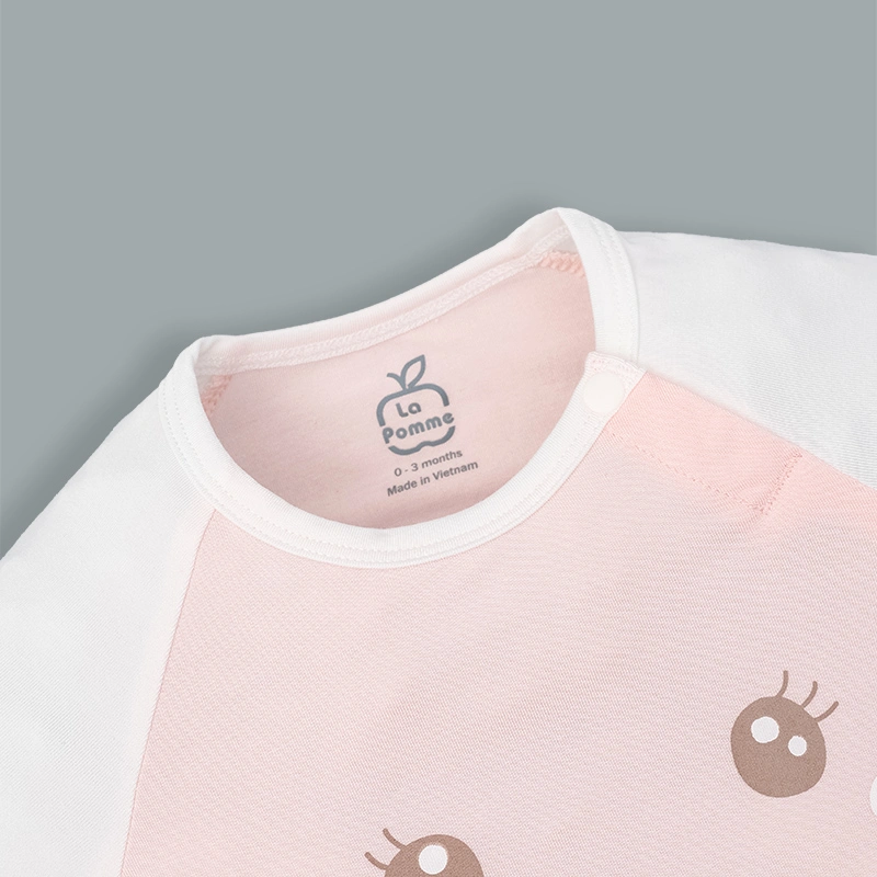 Bodysuit cài vai raglan xin chào bạn mới La Pomme màu hồng - trắng 7