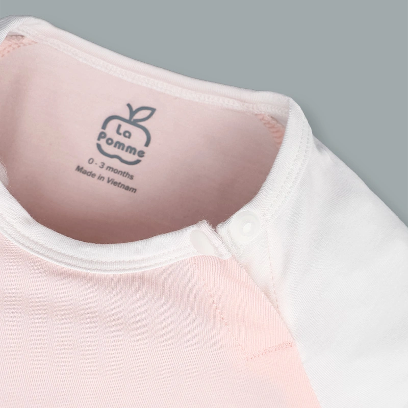 Bodysuit cài vai raglan xin chào bạn mới La Pomme màu hồng - trắng 11