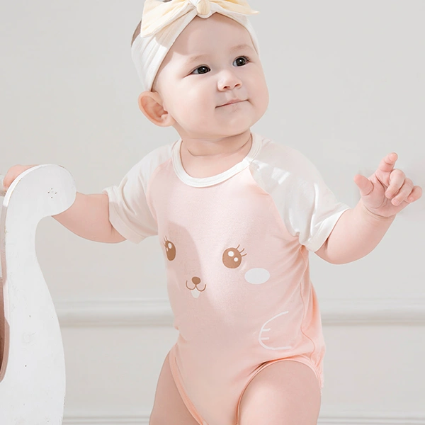 Bodysuit cài vai raglan xin chào bạn mới La Pomme màu hồng - trắng 1