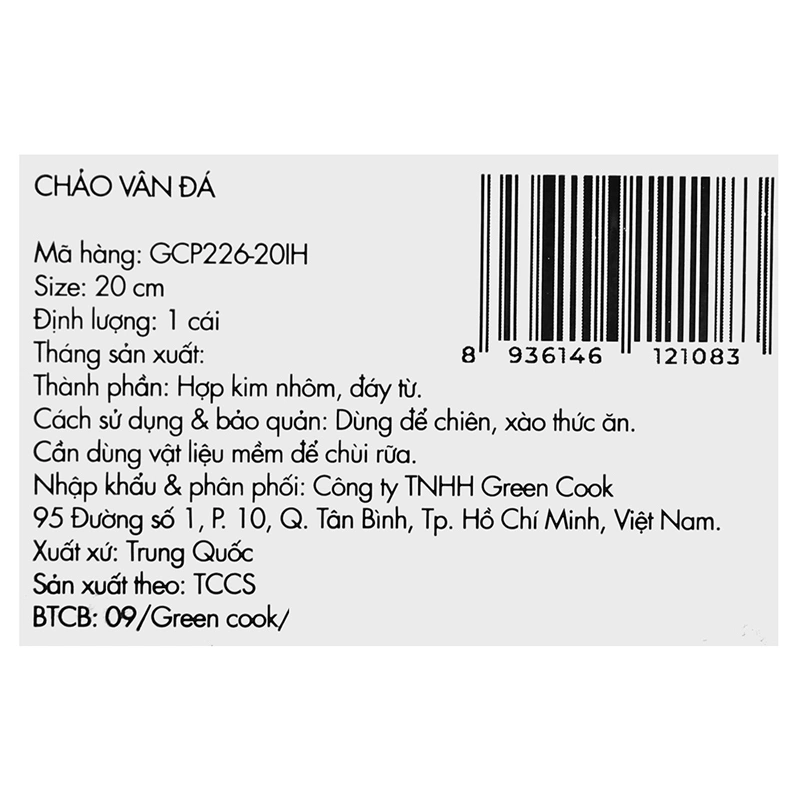 Chảo nhôm chống dính vân đá đáy từ 20 cm Green Cook GCP226-20IH 10