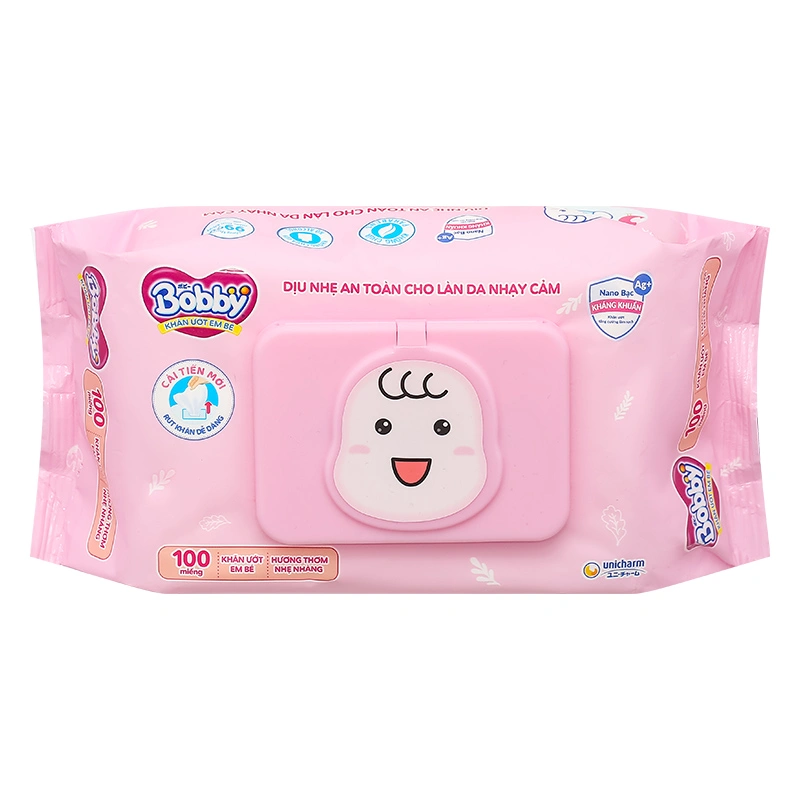 Khăn ướt Bobby dịu nhẹ cho da nhạy cảm hương thơm nhẹ nhàng gói 100 miếng 13