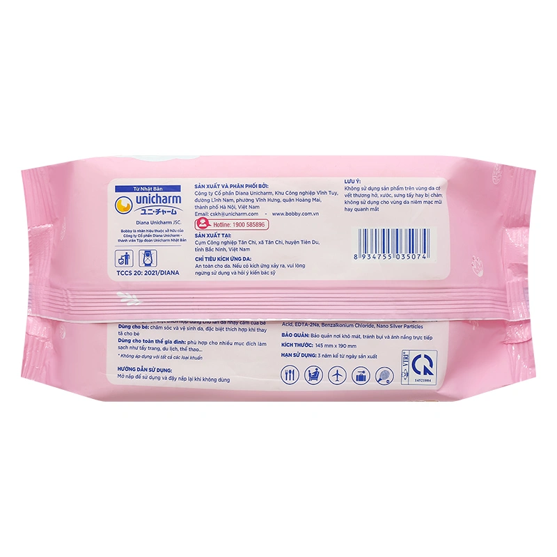 Khăn ướt Bobby dịu nhẹ cho da nhạy cảm hương thơm nhẹ nhàng gói 100 miếng 16
