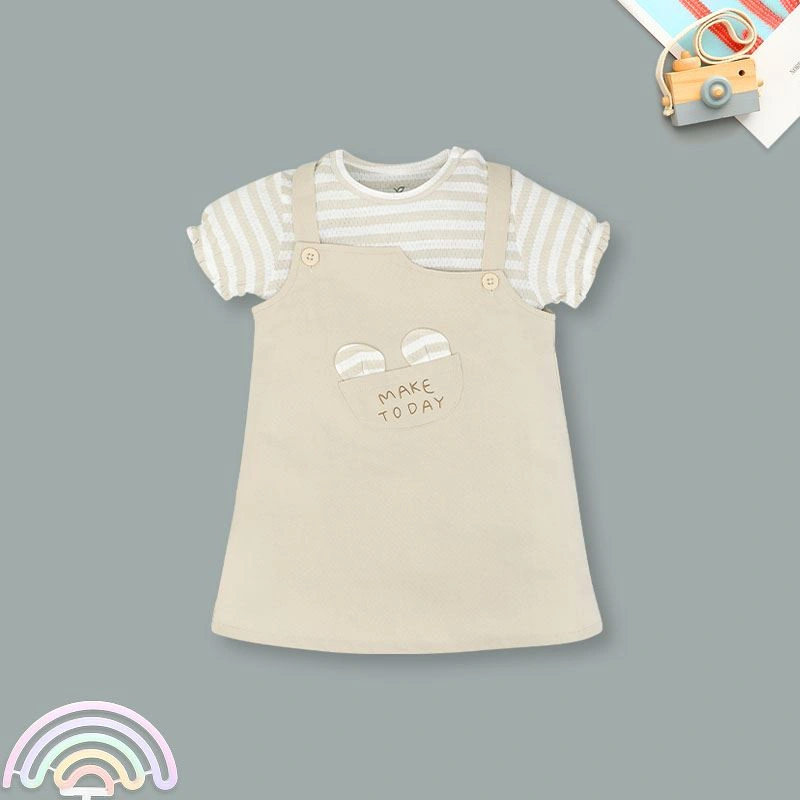 Đầm yếm La Pomme kèm áo năng động màu be 2