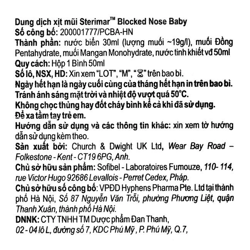Dung dịch xịt mũi Sterimar Blocked Nose Baby hỗ trợ giảm viêm mũi cho bé chai 50 ml 5