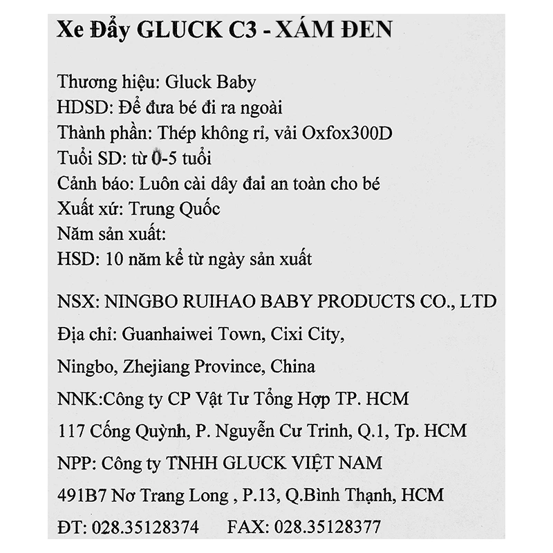 Xe đẩy 1 chiều gấp gọn Gluck Baby C-3 (0 - 5 tuổi) - Màu xanh navy 41