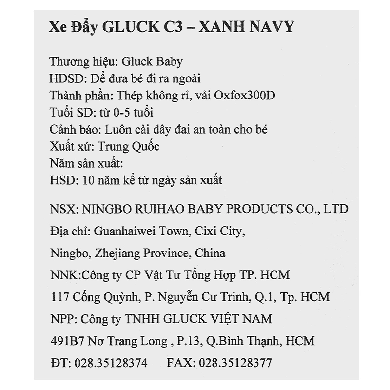 Xe đẩy 1 chiều gấp gọn Gluck Baby C-3 (0 - 5 tuổi) - Màu xanh navy 21