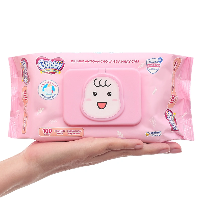 Khăn ướt Bobby dịu nhẹ cho da nhạy cảm hương thơm nhẹ nhàng gói 100 miếng 6