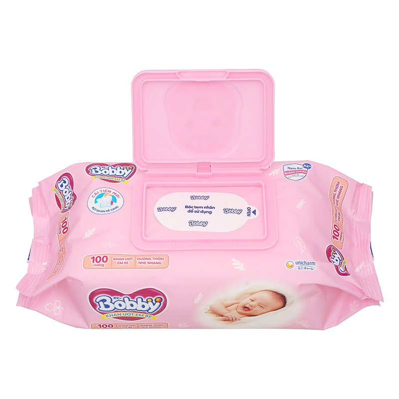Khăn ướt Bobby dịu nhẹ cho da nhạy cảm hương thơm nhẹ nhàng gói 100 miếng 7