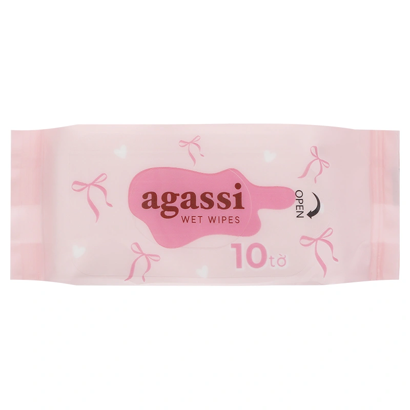 Combo 3 khăn ướt mini Agassi không mùi túi 8 gói (gói 10 miếng) - Màu ngẫu nhiên 6