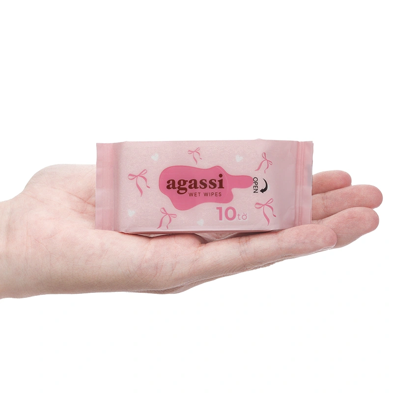 Combo 3 khăn ướt mini Agassi không mùi túi 8 gói (gói 10 miếng) - Màu ngẫu nhiên 8