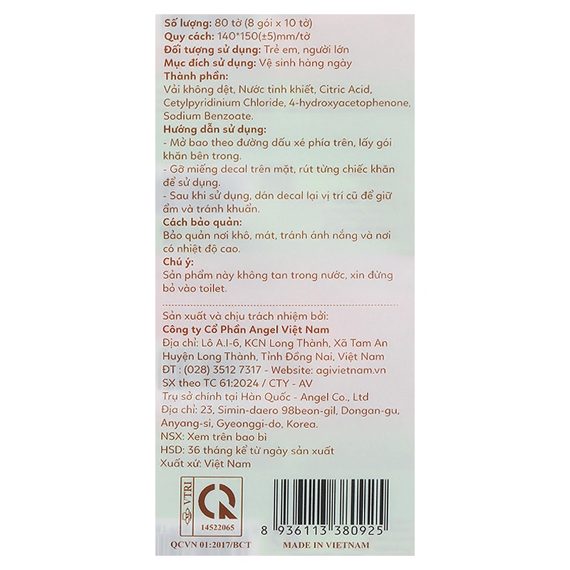 Combo 3 khăn ướt mini Agassi không mùi túi 8 gói (gói 10 miếng) - Màu ngẫu nhiên 10