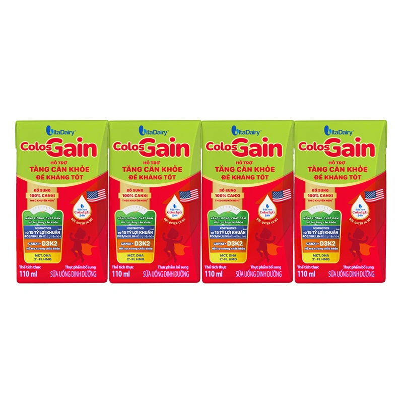Lốc 4 hộp sữa non pha sẵn Colos Gain hương vani 110 ml (từ 1 tuổi) - Giao bao bì ngẫu nhiên 3