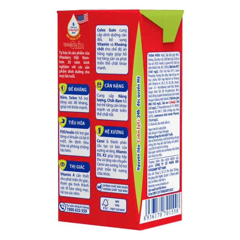 Lốc 4 hộp sữa non pha sẵn Colos Gain hương vani 110 ml (từ 1 tuổi) - Giao bao bì ngẫu nhiên 5