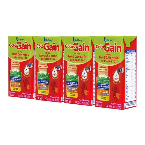 Lốc 4 hộp sữa non pha sẵn Colos Gain hương vani 110 ml (từ 1 tuổi) - Giao bao bì ngẫu nhiên 1