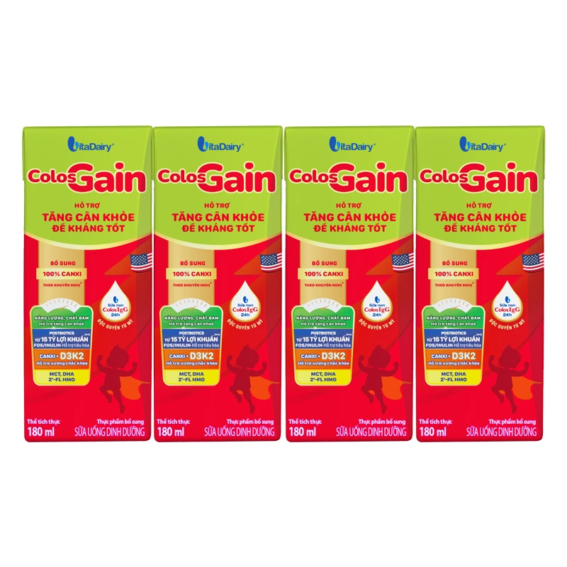Lốc 4 hộp sữa non pha sẵn Colos Gain hương vani 180 ml (từ 1 tuổi) - Giao bao bì ngẫu nhiên 2