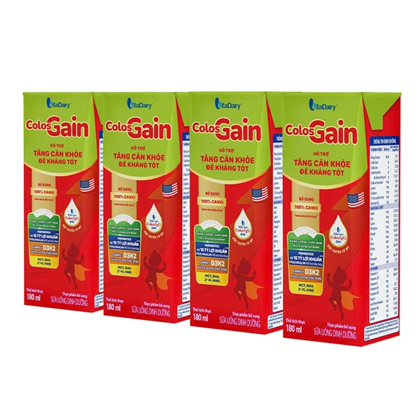 Lốc 4 hộp sữa non pha sẵn Colos Gain hương vani 180 ml (từ 1 tuổi) - Giao bao bì ngẫu nhiên 1