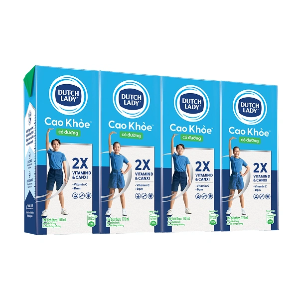 Lốc 4 hộp sữa tươi tiệt trùng Dutch Lady cao khỏe có đường