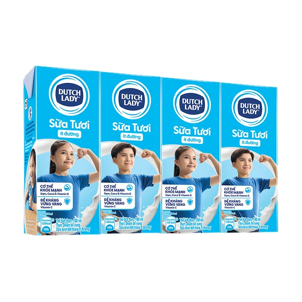 Lốc 4 hộp sữa tươi tiệt trùng Dutch Lady ít đường