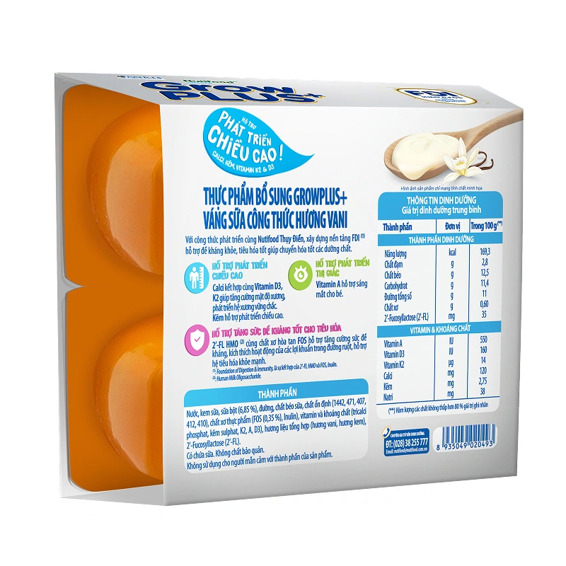 Lốc 4 hũ váng sữa Nutifood GrowPLUS+ vị vani 55g (từ 6 tháng) 2