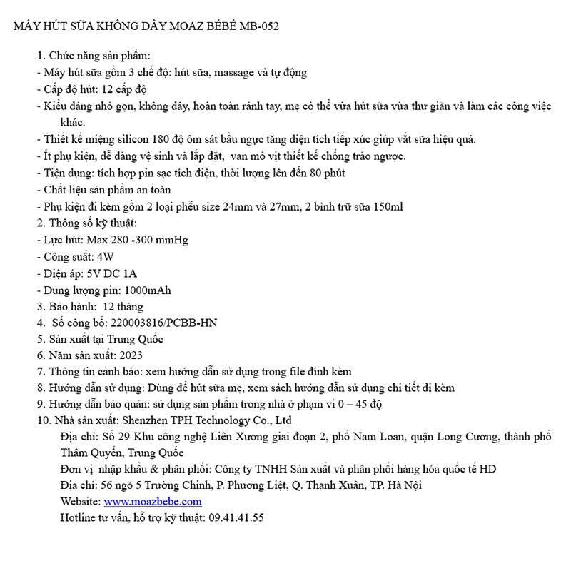 Máy hút sữa điện đôi không dây Moaz BéBé MB-052 6