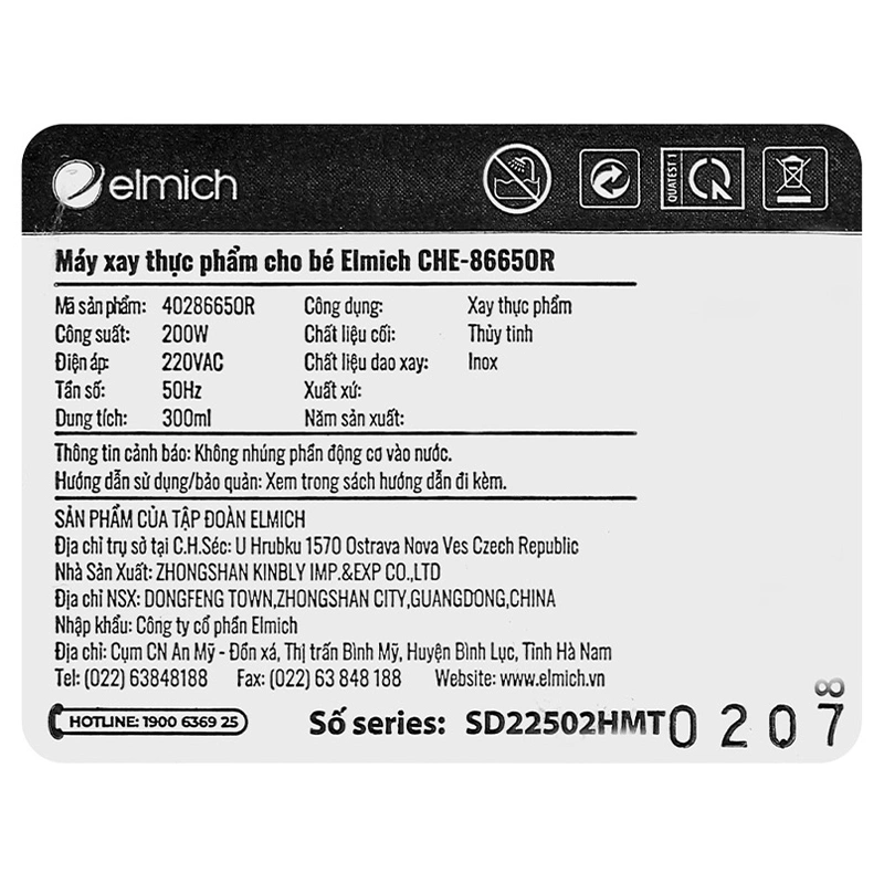 Máy xay thực phẩm cho bé Elmich CHE-8665OR 15