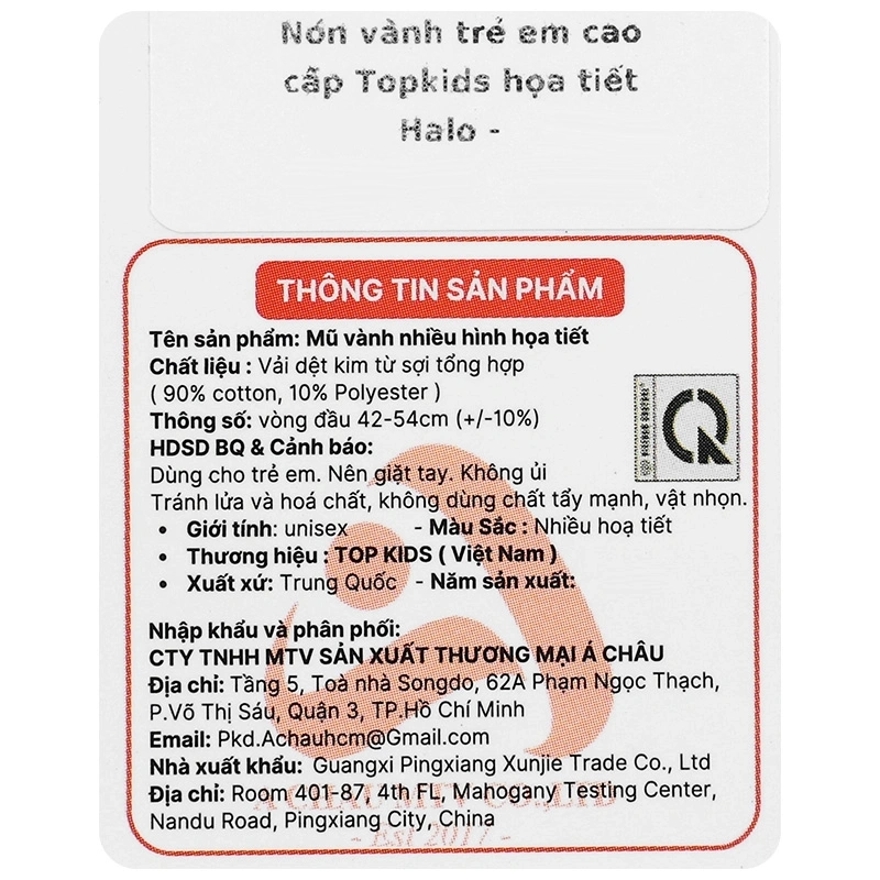 Nón vành cho bé TOP KIDS thêu gấu HALO màu xanh dương 14