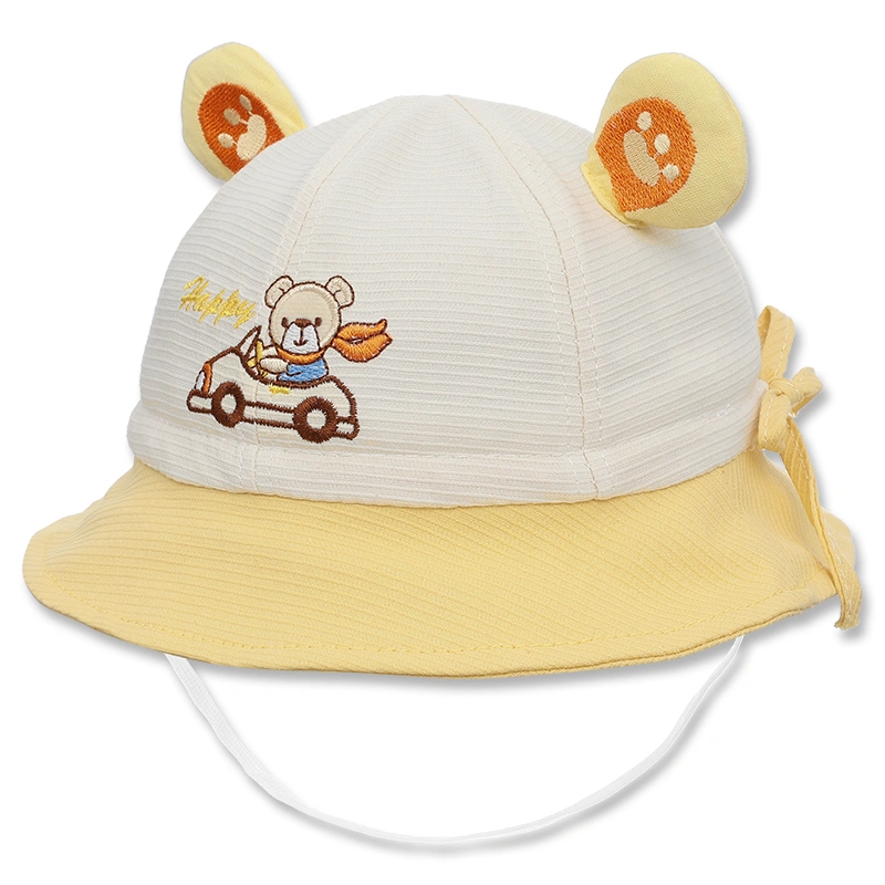 Nón vành cho bé TOP KIDS thêu ô tô Happy màu vàng - be 2