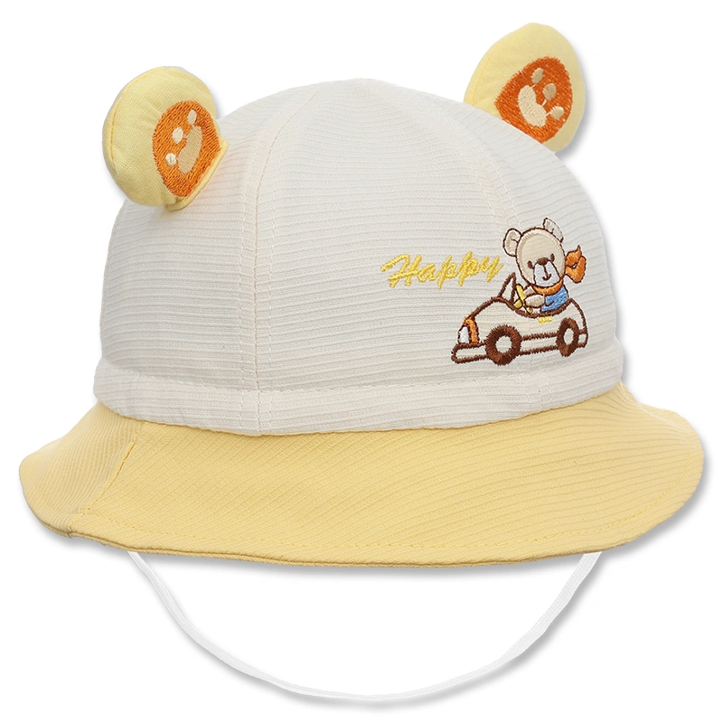 Nón vành cho bé TOP KIDS thêu ô tô Happy màu vàng - be 3