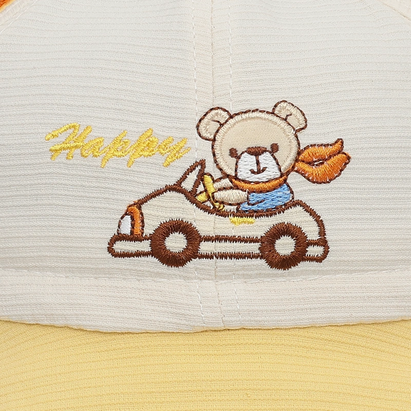 Nón vành cho bé TOP KIDS thêu ô tô Happy màu vàng - be 5