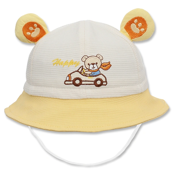Nón vành cho bé TOP KIDS thêu ô tô Happy màu vàng - be 1