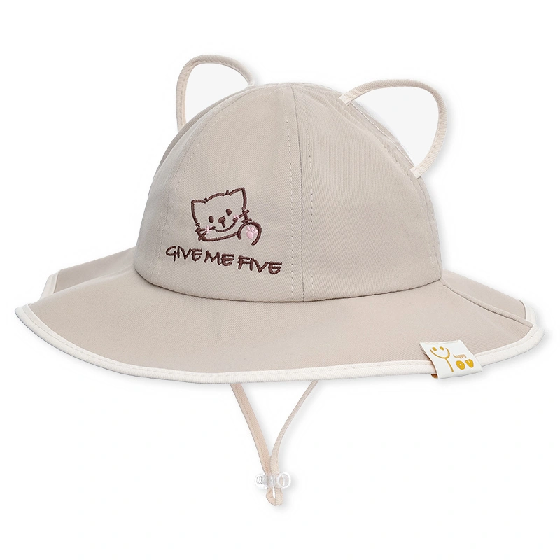 Nón vành cho bé TOP KIDS thêu thú GIVE ME FIVE màu be 18