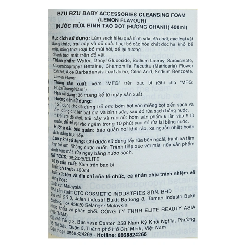 Nước rửa bình sữa BZU BZU chai 500 ml hương chanh 7