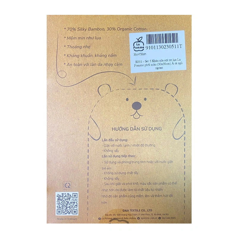 Set 5 cái khăn sữa sợi tre La Pomme 3 lớp 30x30 cm - Hoa điệu đà 6