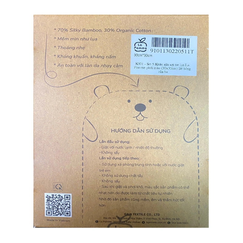 Set 5 cái khăn sữa sợi tre La Pomme 3 lớp 30x30 cm - Hoa điệu đà 14