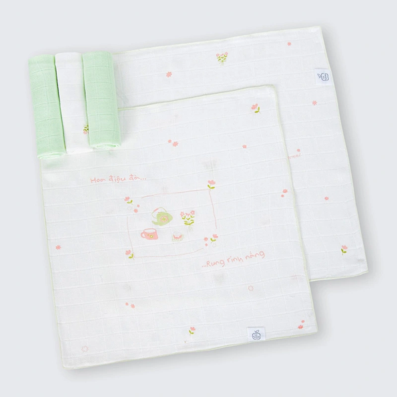 Set 5 cái khăn sữa sợi tre La Pomme 3 lớp 30x30 cm - Hoa điệu đà 2